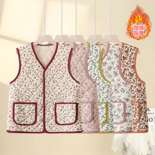 无袖提花圆领常规款百搭上衣加绒加厚中式老钱风女士马甲