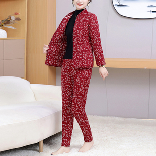 中老年妈妈秋冬保暖贴片保暖套装 两件套护背护膝内胆棉袄 棉衣棉裤