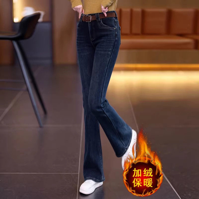 牛仔裤加绒微喇女士裤子冬季2025新款高腰显瘦长裤时尚修身喇叭裤,女装/女士精品,大码裤装,淘宝优惠券,粉丝福利购,淘宝优惠卷