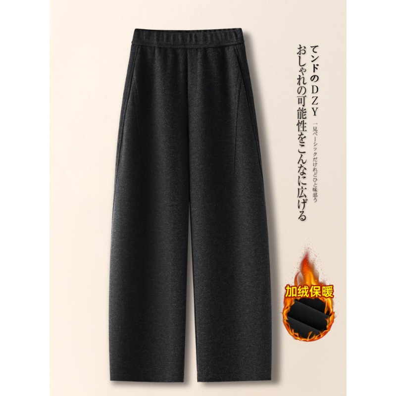 灰色加厚毛呢弯刀裤女2025新款