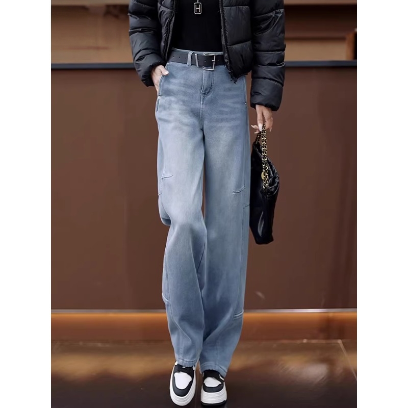 2025新款高腰弯刀牛仔裤女