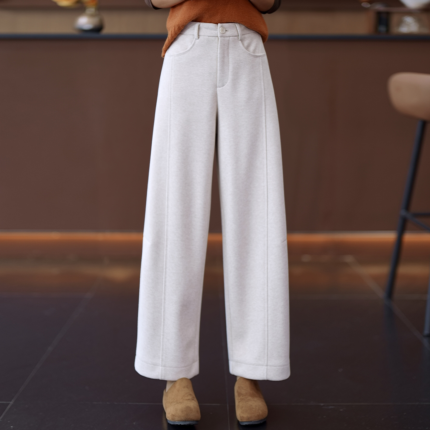 羊毛显瘦弯刀裤女2025秋冬季潮流