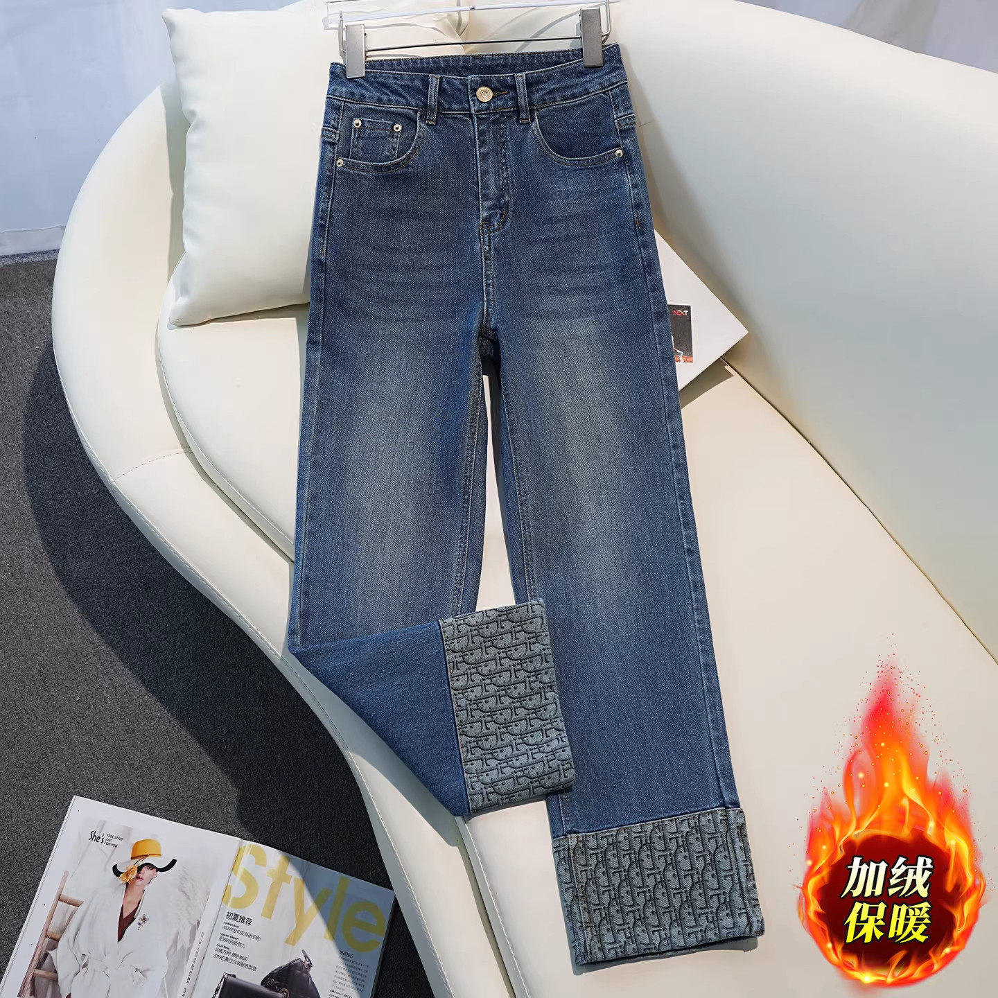 丹宁蓝直筒牛仔裤女春季2026新款卷边翻边深蓝色九分裤窄版烟管裤,女装/女士精品,大码裤装,淘宝优惠券,粉丝福利购,淘宝优惠卷