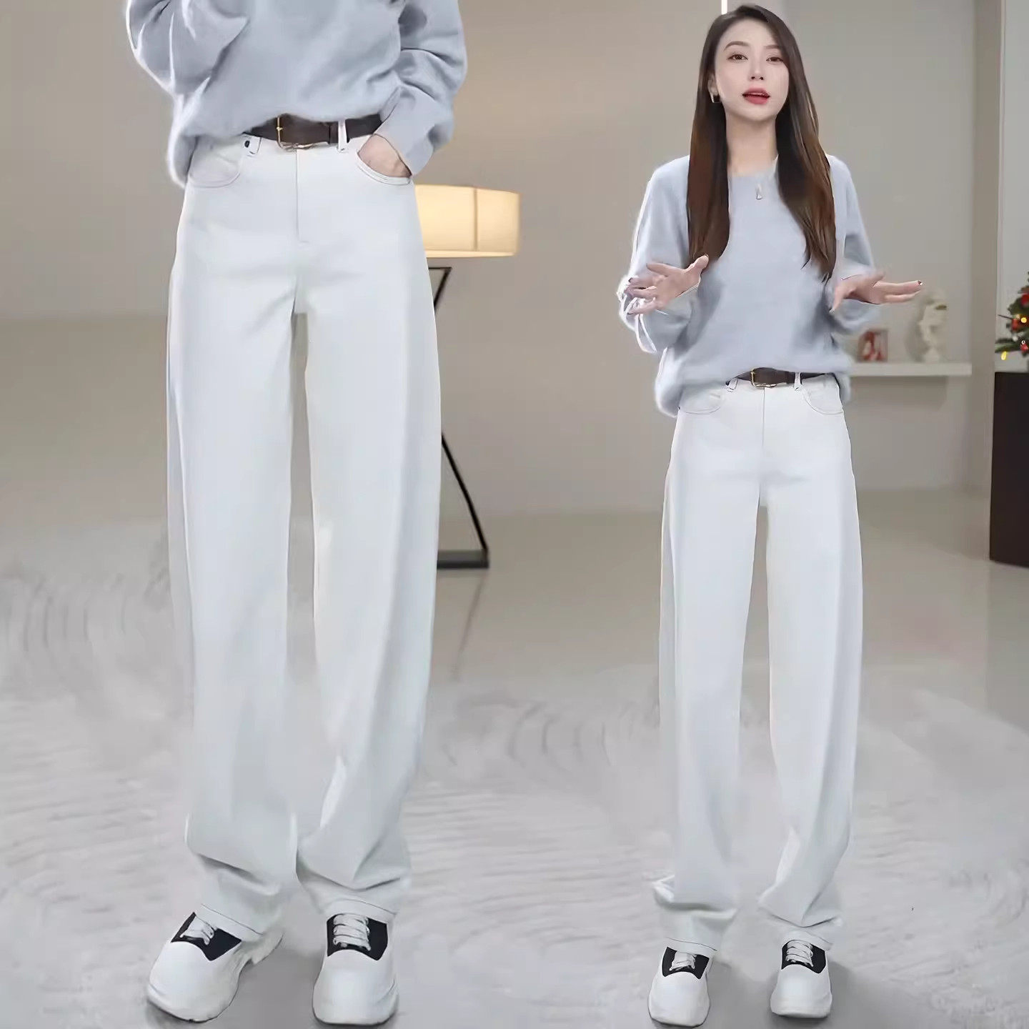 牛仔弯刀裤女2026春秋季新款减龄高端瓷灰白休闲窄版直筒香蕉裤子,女装/女士精品,大码裤装,淘宝优惠券,粉丝福利购,淘宝优惠卷