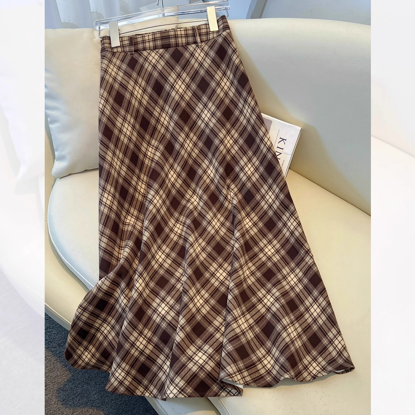 超好看蓝格子伞裙半身裙