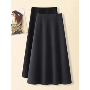 黑色毛呢A字半身裙女2025新款 秋冬高腰显瘦遮胯通勤风简约长裙子
