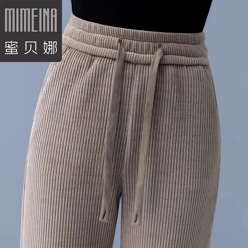 咖色条绒直筒裤子女士秋冬款加绒