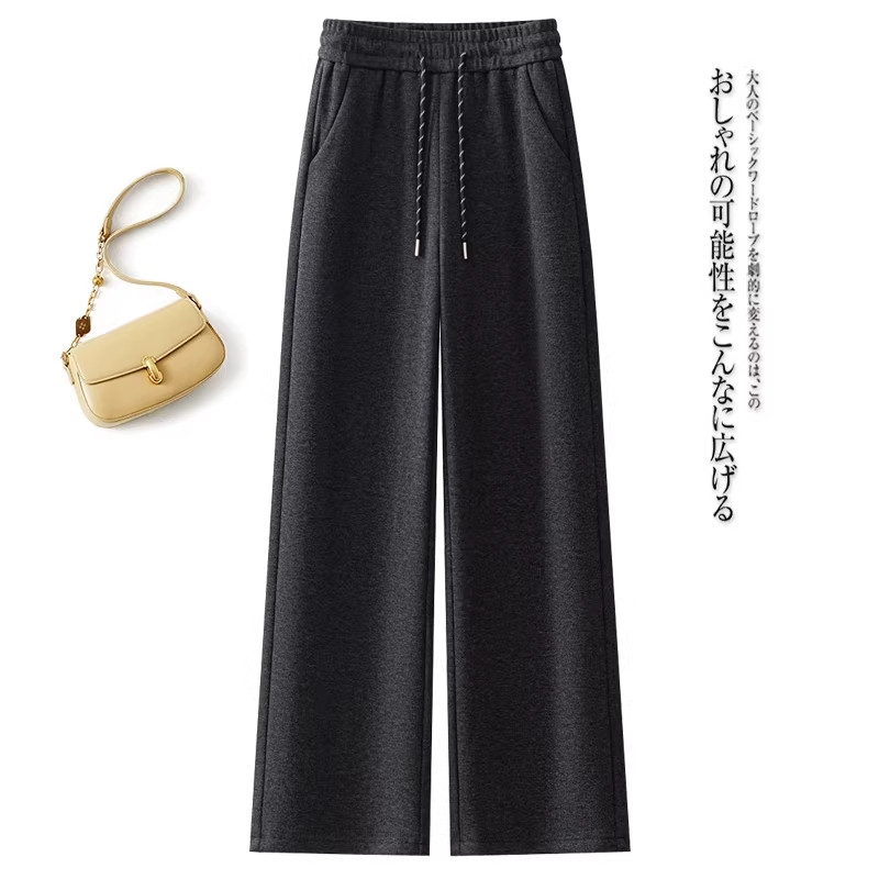 抽绳毛呢阔腿裤女2026春秋季加绒松紧腰垂感软糯休闲裤保暖直筒裤,女装/女士精品,大码裤装,淘宝优惠券,粉丝福利购,淘宝优惠卷