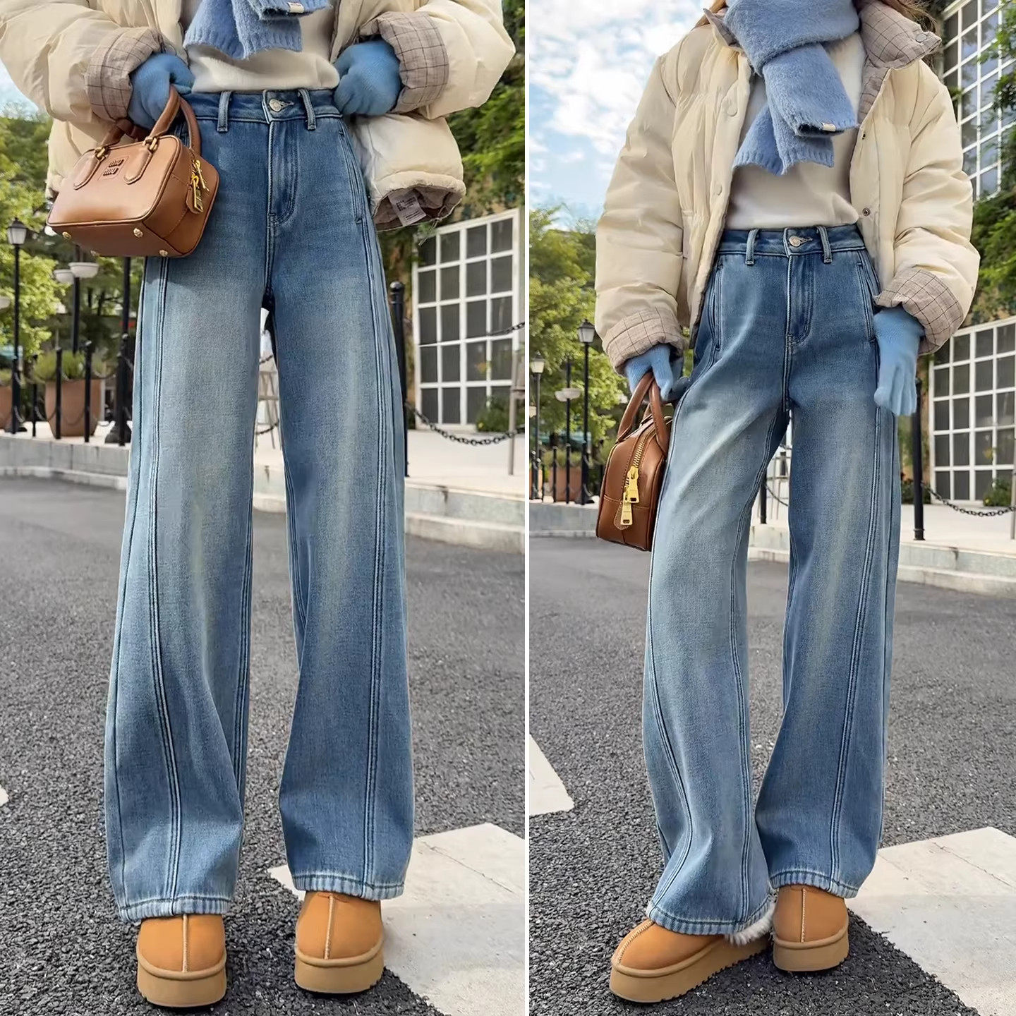 超好看浅色牛仔裤加绒裤子女显瘦长裤2026新款早春季高腰阔腿裤子,女装/女士精品,大码裤装,淘宝优惠券,粉丝福利购,淘宝优惠卷