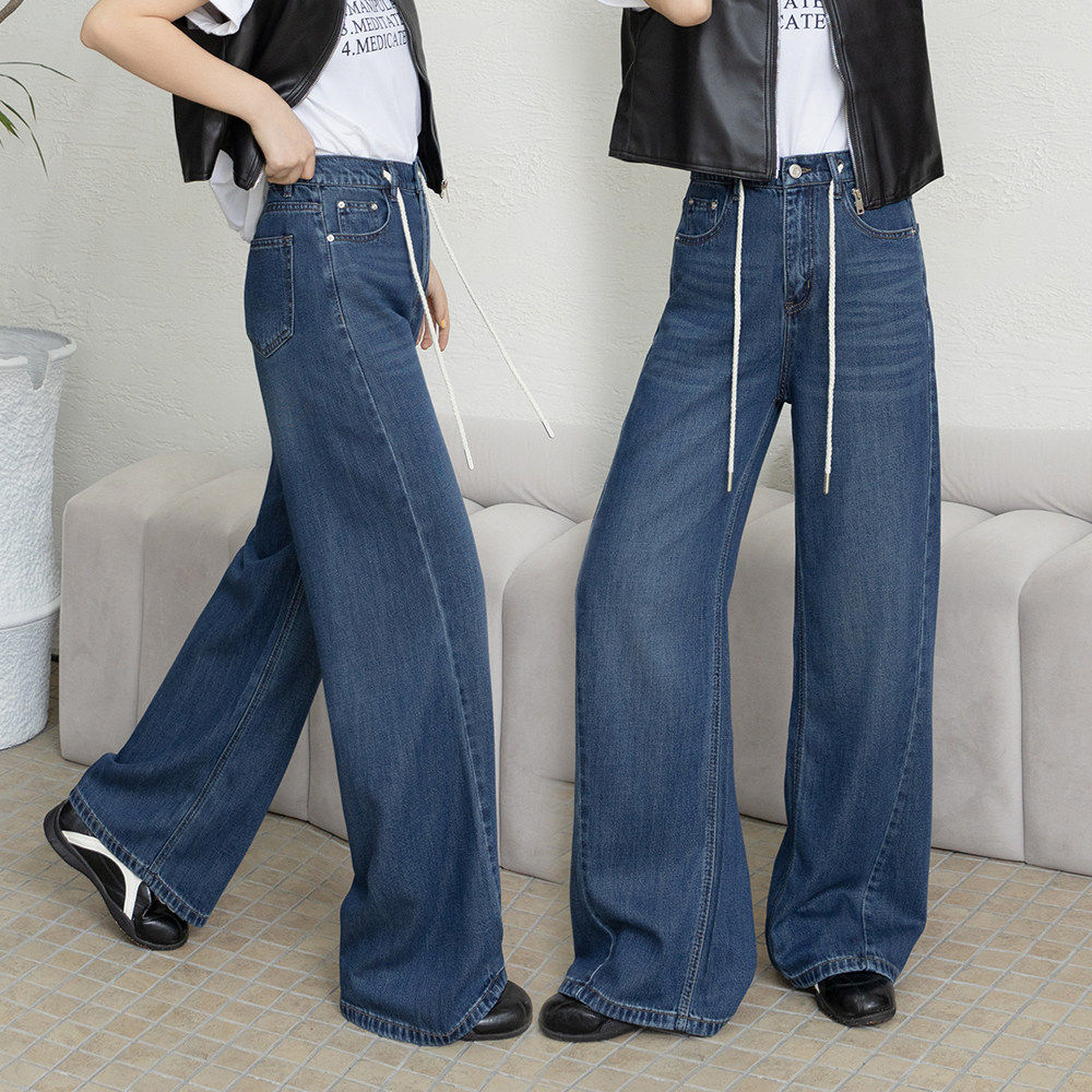深蓝色阔腿牛仔裤女春秋2026新款宽松显瘦美式复古超好看直筒裤子,女装/女士精品,大码裤装,淘宝优惠券,粉丝福利购,淘宝优惠卷