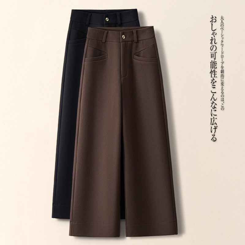 咖色毛呢阔腿裤女秋冬2025新款