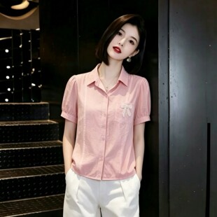 甜美雪纺宽松短袖衬衫女2026夏季薄款韩版时尚减龄休闲洋气衣服潮