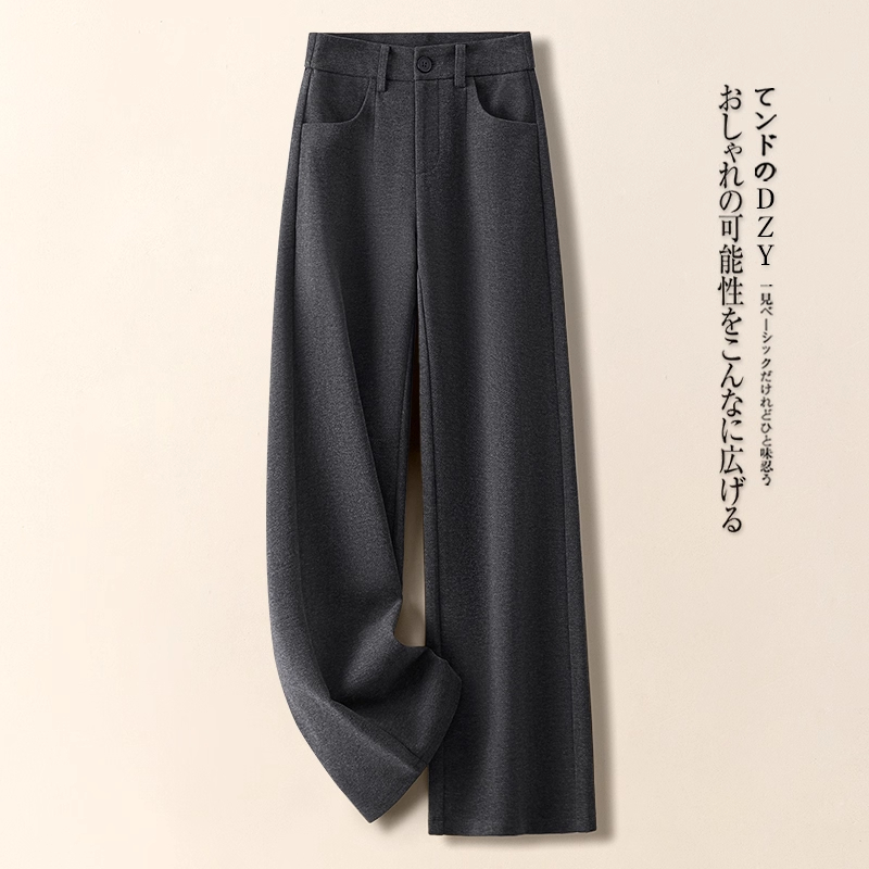 灰色毛呢阔腿裤女秋冬款2025新款