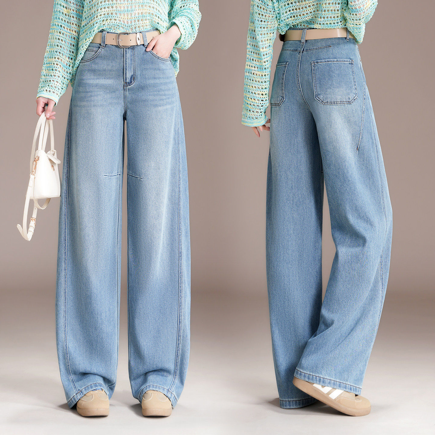 浅色牛仔弯刀裤女2026新款春季高腰阔腿裤宽松长裤显瘦窄版香蕉裤,女装/女士精品,大码裤装,淘宝优惠券,粉丝福利购,淘宝优惠卷