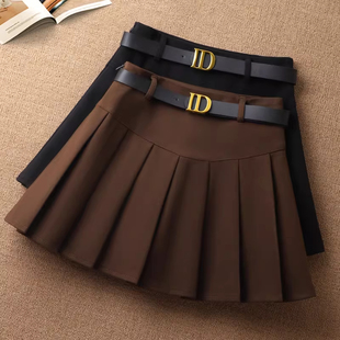 时尚高腰配靴子毛呢百褶裙女2025年秋冬新款高腰显瘦半身裙短裙潮