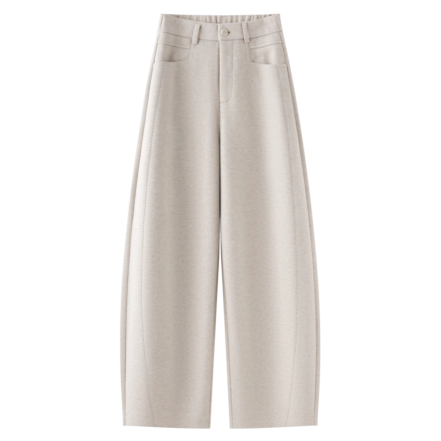 米白色软糯羊毛弯刀裤女2025新款