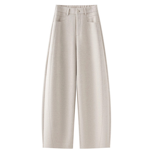 米白色软糯羊毛弯刀裤女2025新款