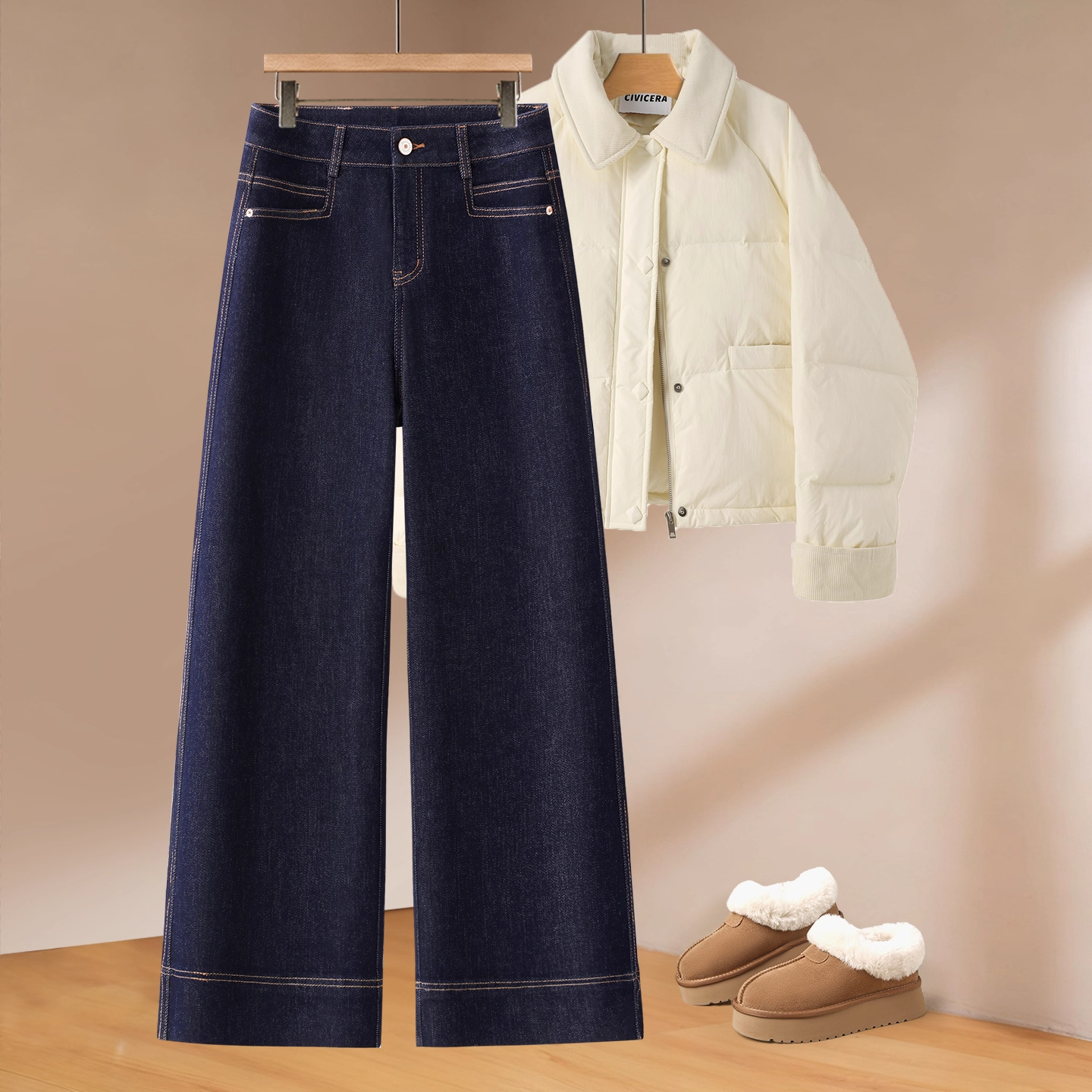 超好看加绒阔腿牛仔裤女秋冬新款