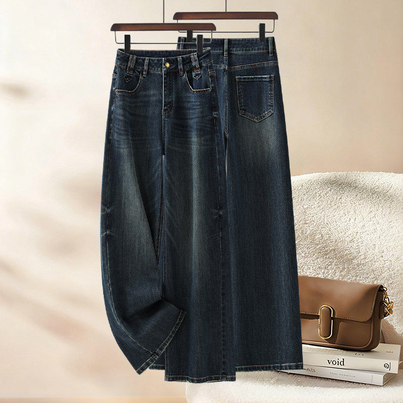 深色宽松阔腿牛仔裤女2026春秋新款高腰显瘦时尚百搭窄版直筒裤子,女装/女士精品,大码裤装,淘宝优惠券,粉丝福利购,淘宝优惠卷