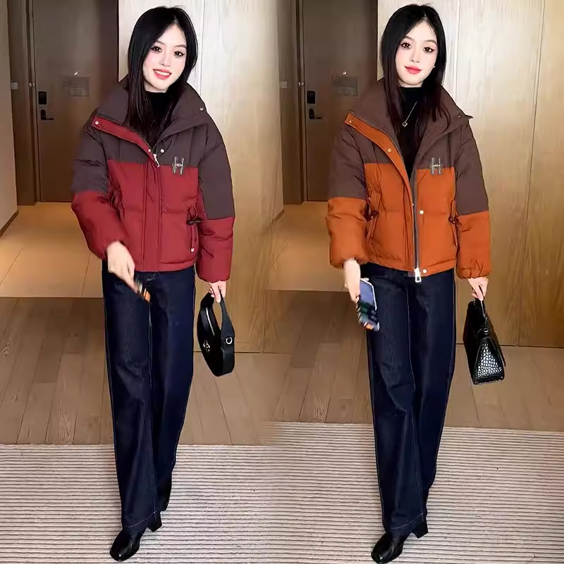 时尚短款撞色羽绒棉服女2025冬季