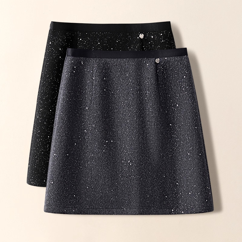 灰色亮片短裙毛呢半裙女秋冬款2025新款高腰显瘦包臀亮闪闪a字裙