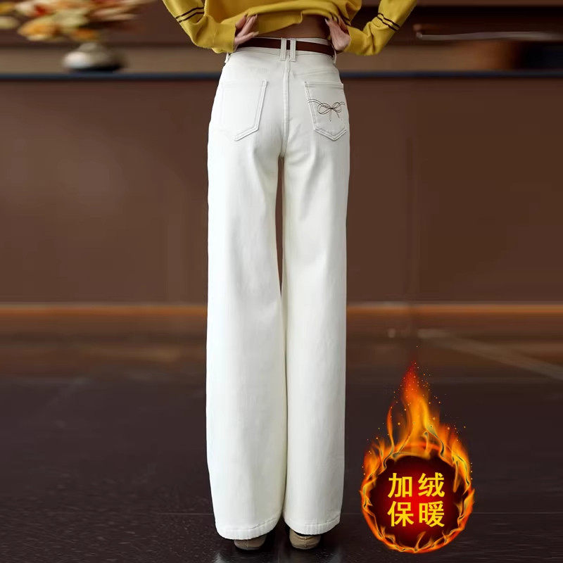 白色阔腿牛仔裤女冬季加绒加厚2025新款高腰松弛感宽松直筒裤子冬,女装/女士精品,大码裤装,淘宝优惠券,粉丝福利购,淘宝优惠卷