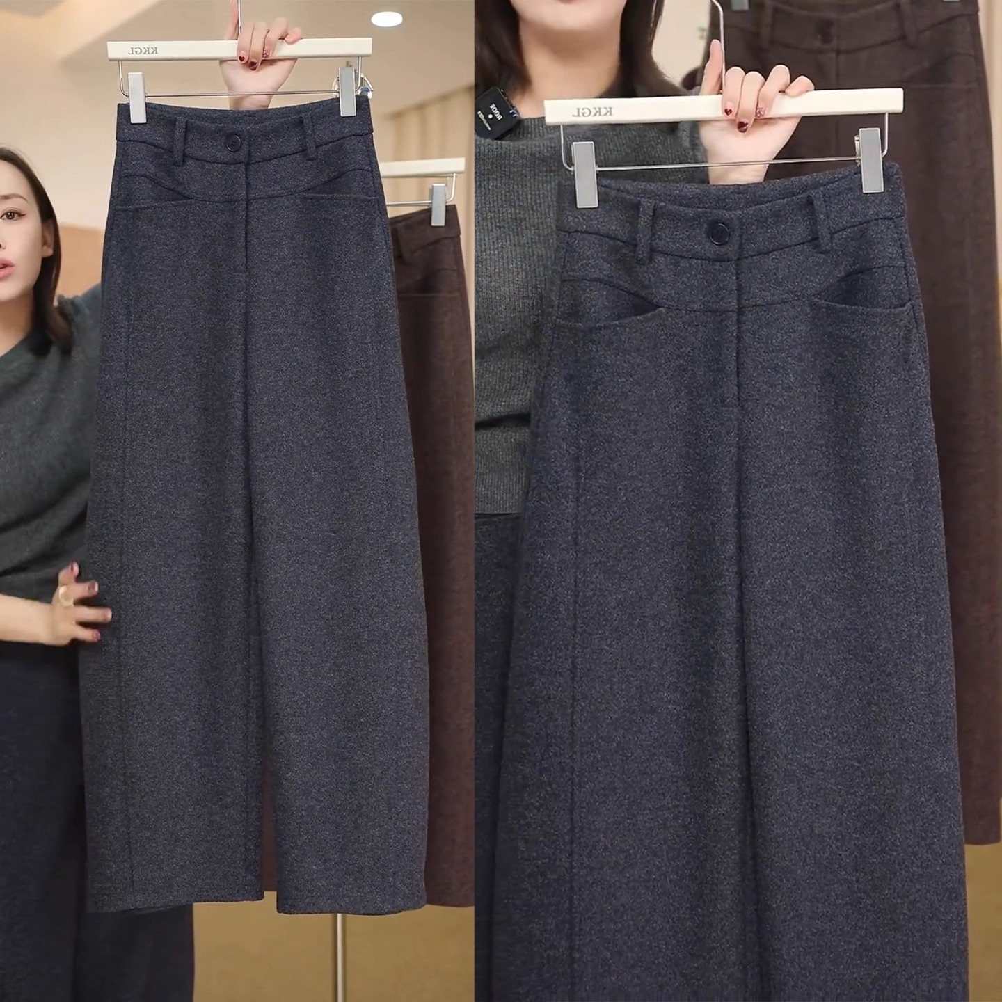 加厚羊毛休闲弯刀阔腿裤女秋冬