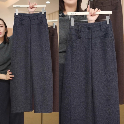 加厚羊毛休闲弯刀阔腿裤女秋冬