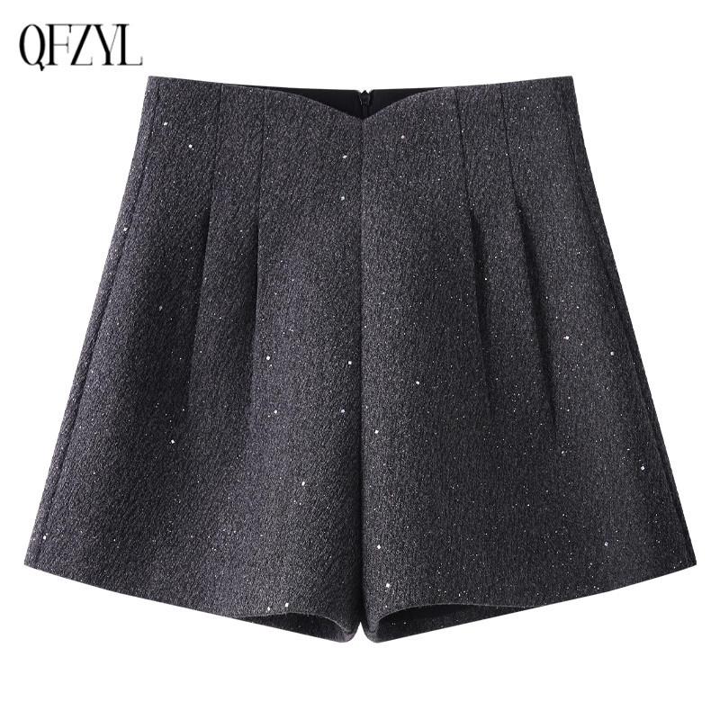 灰色毛呢短裤女2025新款秋冬季