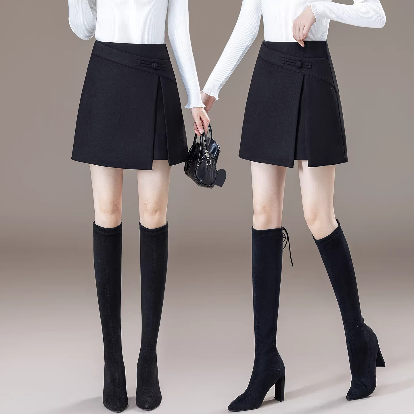 高级感灰色毛呢半身裙女春季2026新款国风高腰a字休闲包臀短裙子,女装/女士精品,大码半身裙,淘宝优惠券,粉丝福利购,淘宝优惠卷