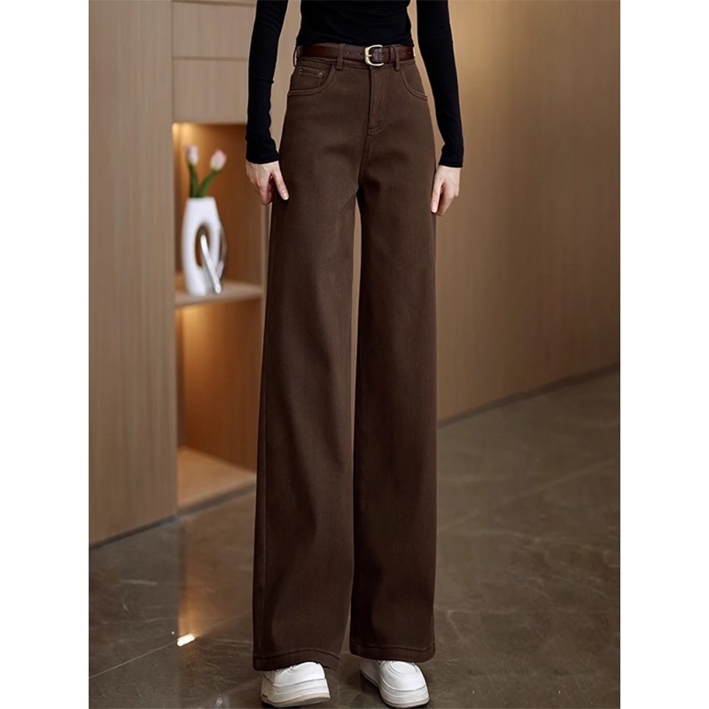美式咖色牛仔阔腿裤女2025年