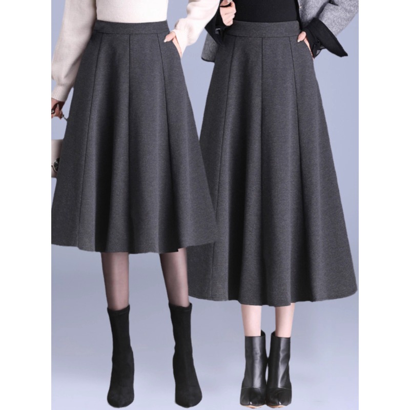 灰色毛呢A字半身裙女2025新款