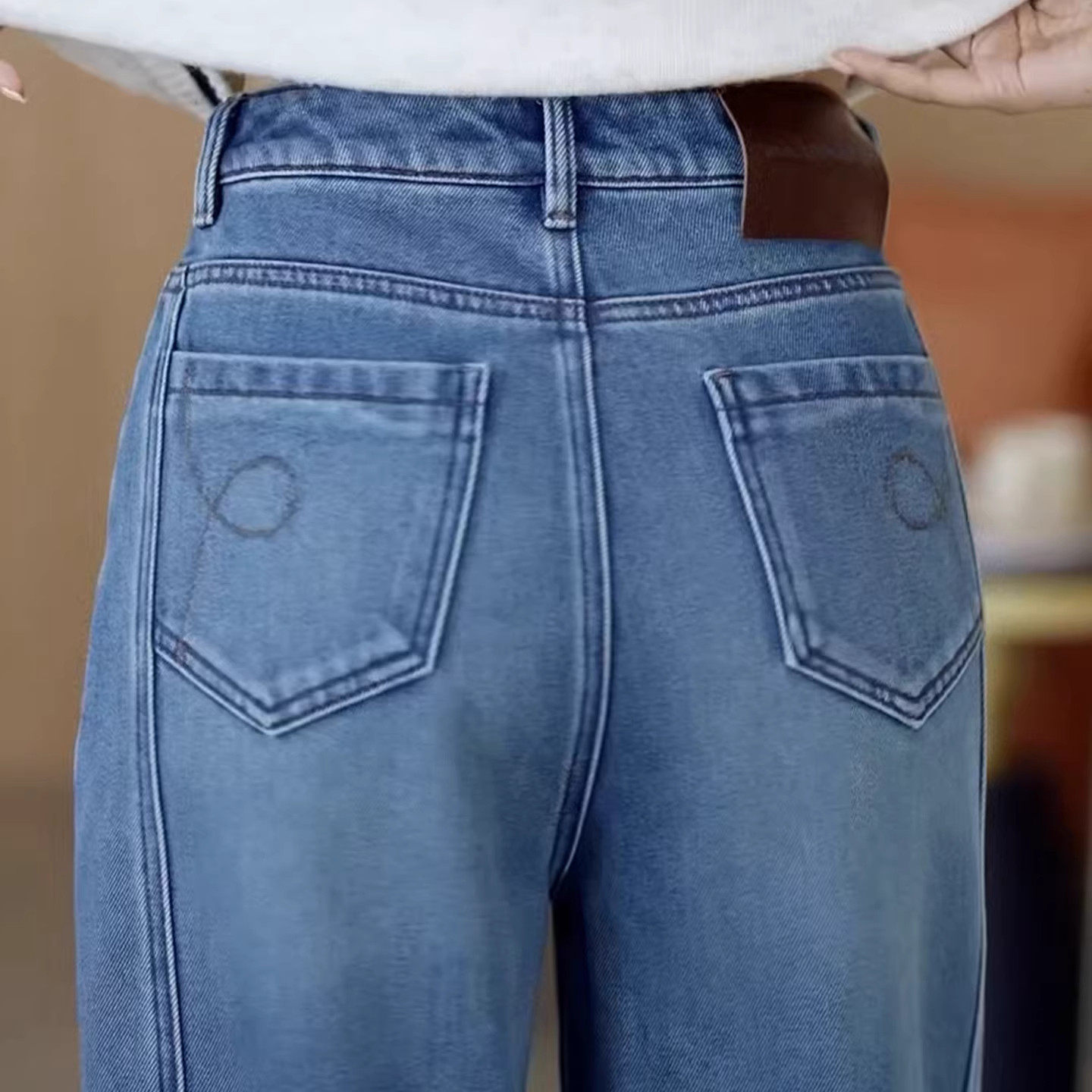 蓝色加绒阔腿牛仔裤女2025新冬季高腰显瘦宽松复古绒加厚直筒裤子,女装/女士精品,大码裤装,淘宝优惠券,粉丝福利购,淘宝优惠卷