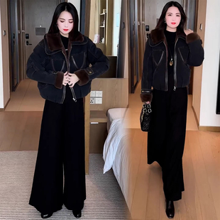 加绒加厚牛仔短外套女2026年早春新款洋气显瘦保暖大毛领夹克外套