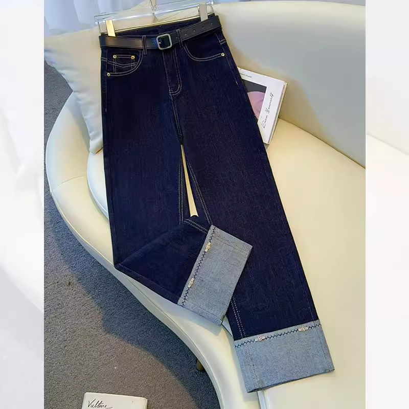 丹宁蓝九分牛仔裤女秋冬季2025年