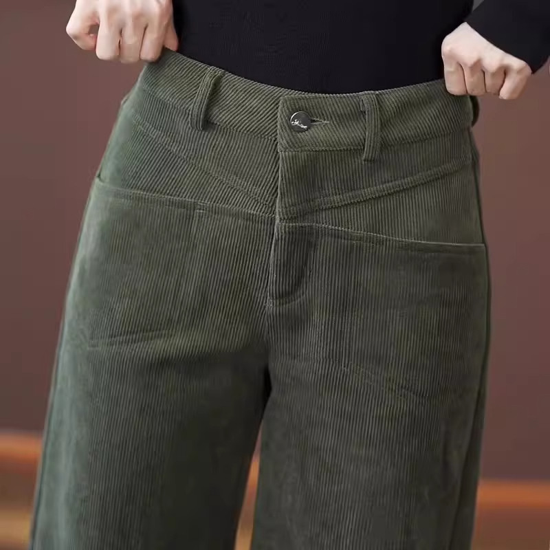 灯芯绒军绿色休闲阔腿裤子女秋冬款加绒加厚显瘦高腰窄版直筒女裤,女装/女士精品,大码裤装,淘宝优惠券,粉丝福利购,淘宝优惠卷