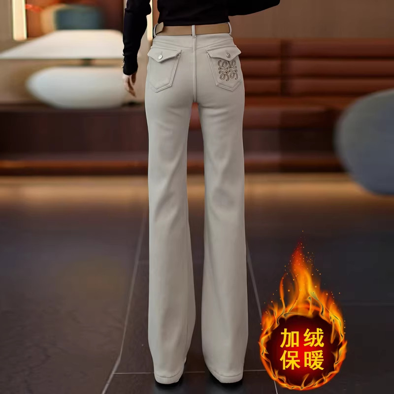 奶茶色加绒牛仔微喇裤女2026秋冬新款裤子保暖高腰显瘦修身喇叭裤,女装/女士精品,大码裤装,淘宝优惠券,粉丝福利购,淘宝优惠卷