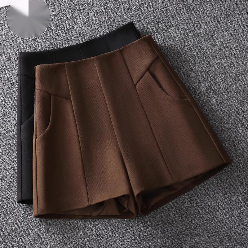 毛呢高腰A字裤女短裤2025秋冬季