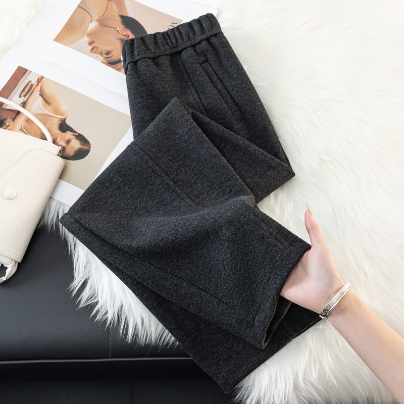 松紧腰羊毛呢哈伦裤女2025秋冬