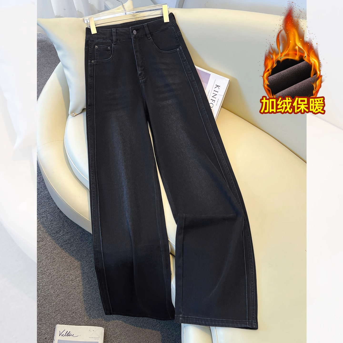 版型超好看的黑色阔腿牛仔裤女