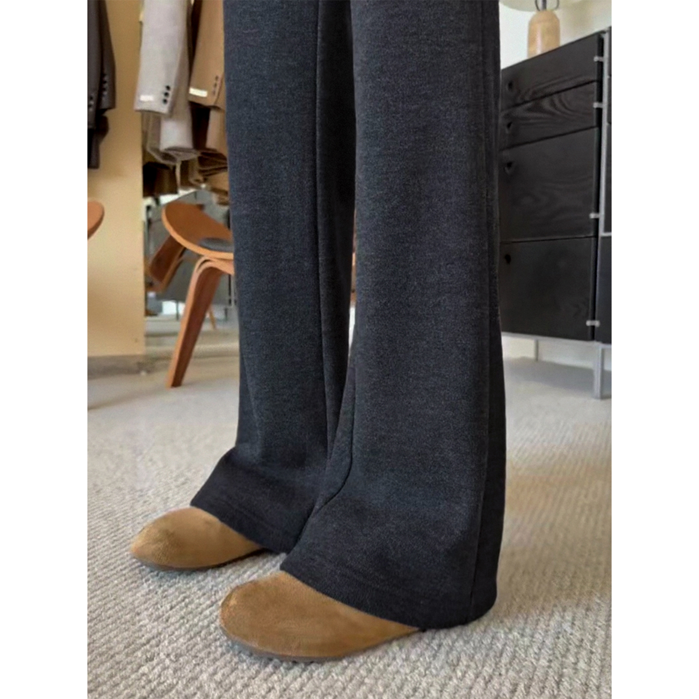 加绒羊毛呢抽绳羊绒微喇裤女