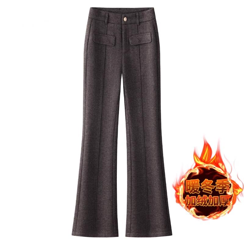 咖色加绒毛呢喇叭裤女2025新款