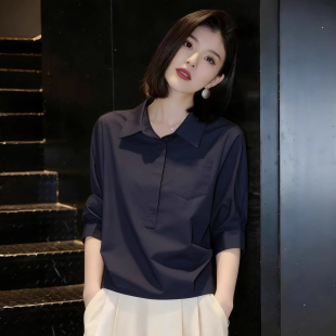 时髦精简设计感POLO领衬衫女短袖2026夏季新款宽松半开领百搭上衣