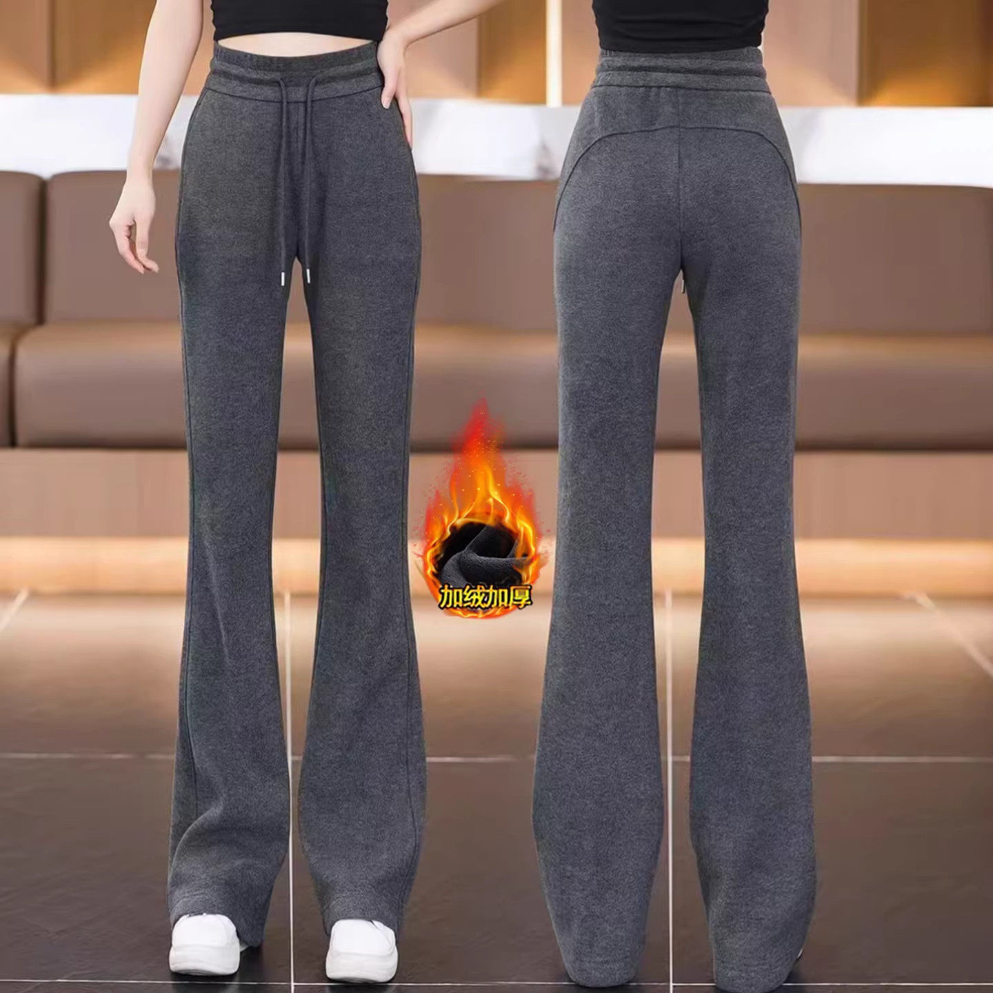 爆款微喇裤女2026春秋季高腰修身显瘦休闲马蹄裤弹力抽绳喇叭长裤,女装/女士精品,大码裤装,淘宝优惠券,粉丝福利购,淘宝优惠卷