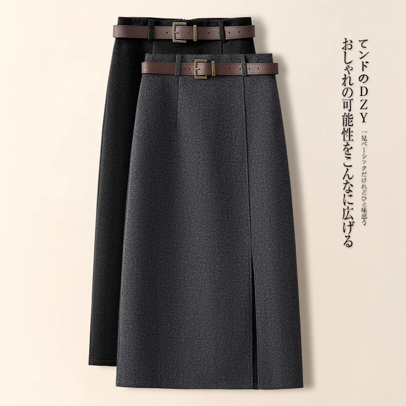 咖色复古毛呢a字半身裙女秋冬