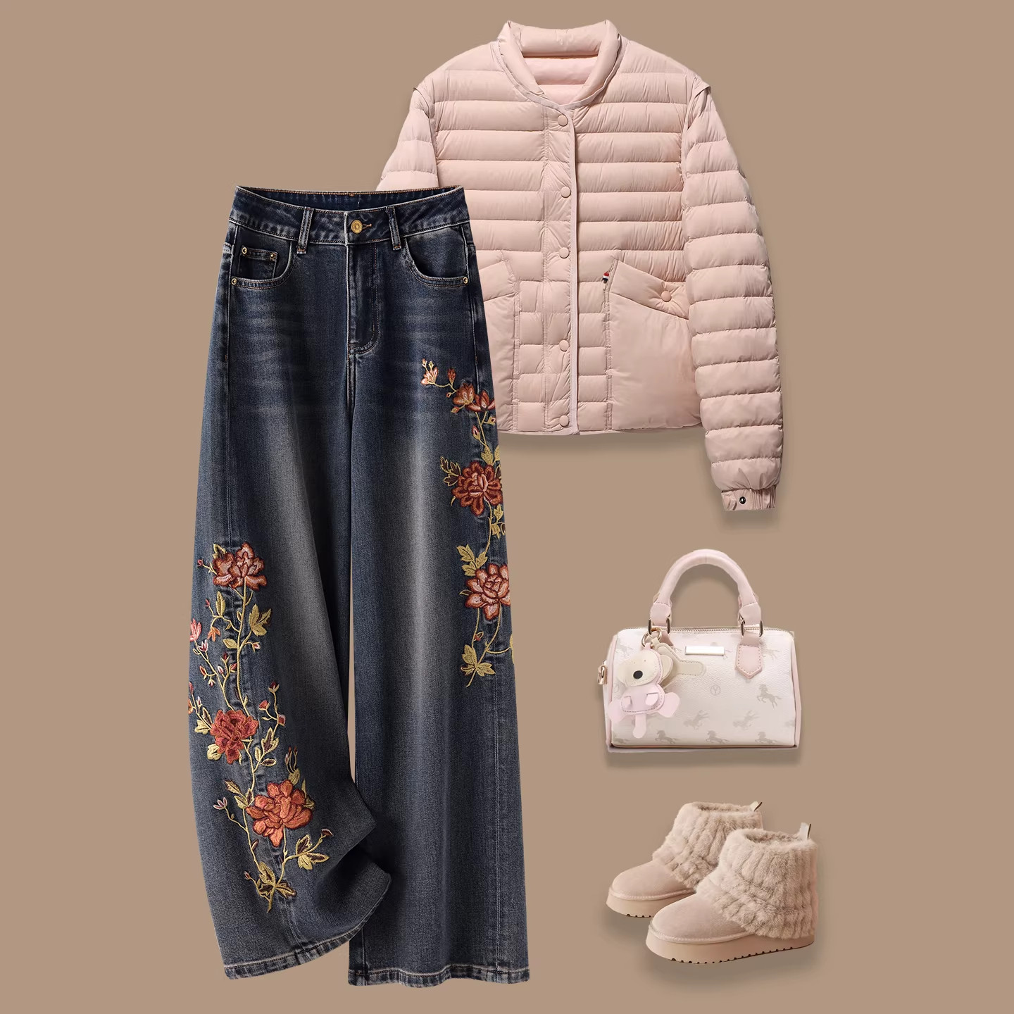 花卉刺绣阔腿牛仔裤女2026新款春季复古爆款裤子高腰宽松直筒长裤,女装/女士精品,大码裤装,淘宝优惠券,粉丝福利购,淘宝优惠卷