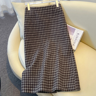 咖色羊绒a字半身裙女秋冬季 巨好看包臀裙羊毛呢直筒裙子 2025新款