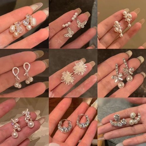 银针锆石花朵珍珠耳钉精致轻奢高级感耳环小众时尚白百搭耳饰