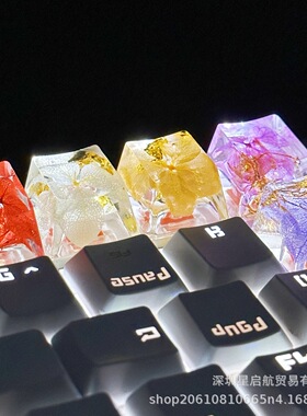 原创滴胶金箔纸透光鲜花键帽永生绣球真花十字轴机械键盘键帽