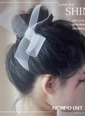 韩式清新简约白色硬纱蝴蝶结发夹 气质仙美头饰发饰 INS网红流行